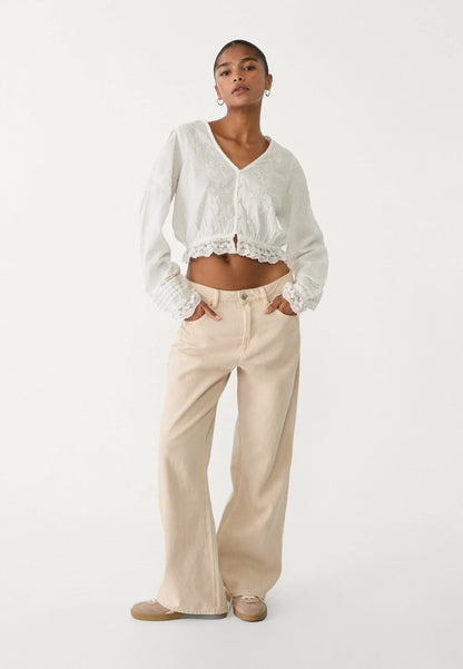 LOUISA - Embroidered Bluse - Weiß