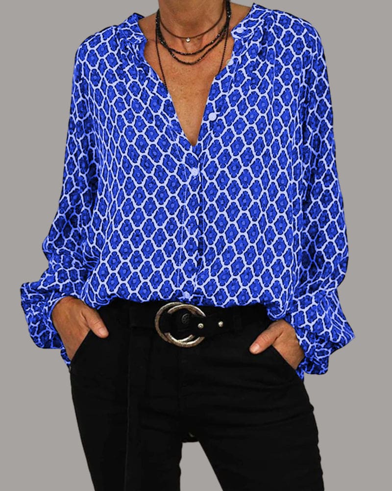 Ravineh – Damenbluse mit geometrischem Print und Knopfleiste