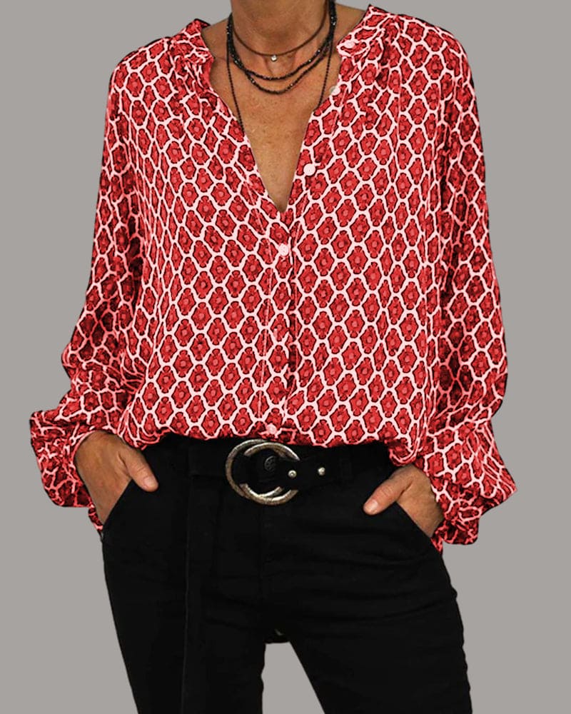 Ravineh – Damenbluse mit geometrischem Print und Knopfleiste