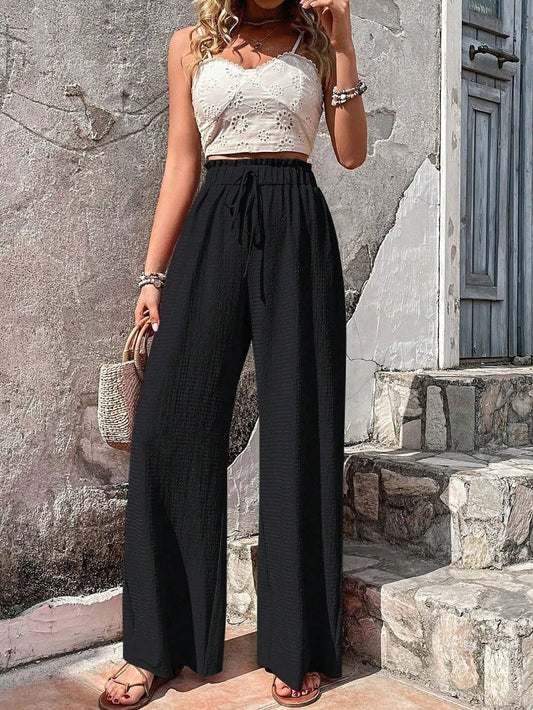 Brina – Hoch taillierte Hose mit weitem Bein und Kordelzug für Damen
