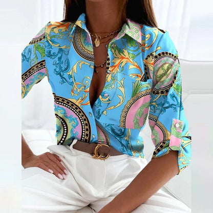 Taleniya – Langärmlige Bluse mit künstlerischem Print und Knopfleiste